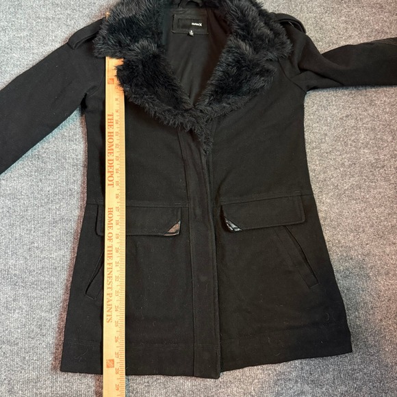 Y2K Hurley Black Faux Fur Trimmed Jacket Coat Faux Leather Patches Women's Small - Picture 11 of 11